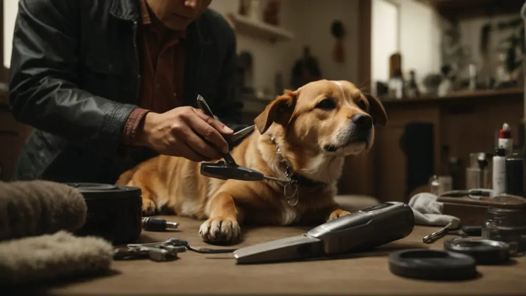An experienced pet owner using advanced tools for dog nail trimming, demonstrating precision and care.