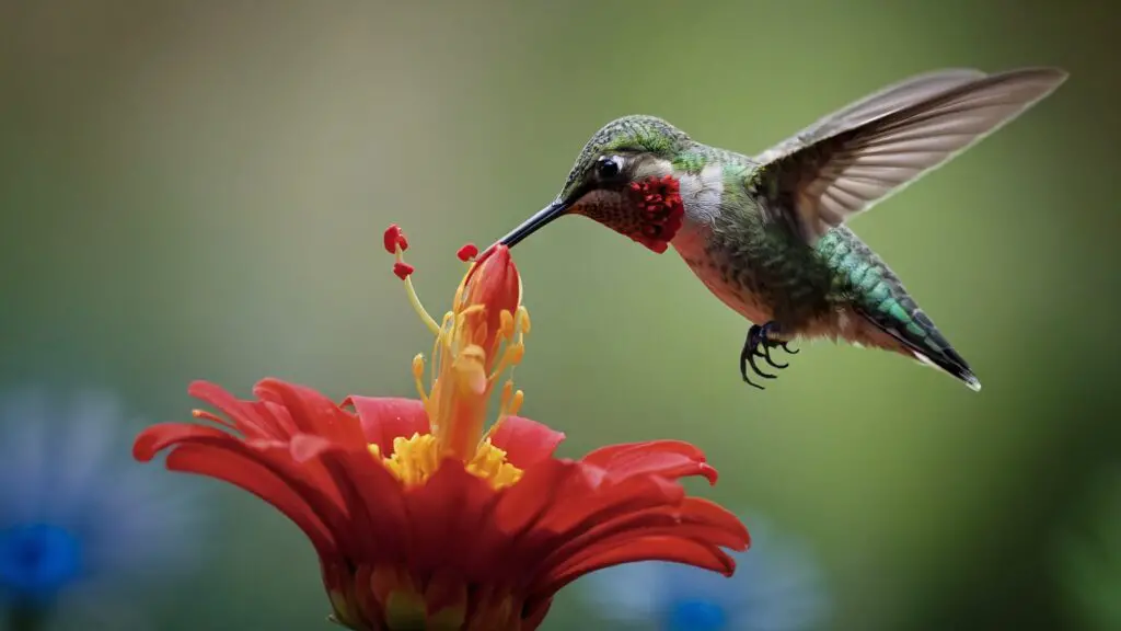 Close-up of a hummingbird feeding on nectar, highlighting its exquisite colors and the captivating allure of its presence.