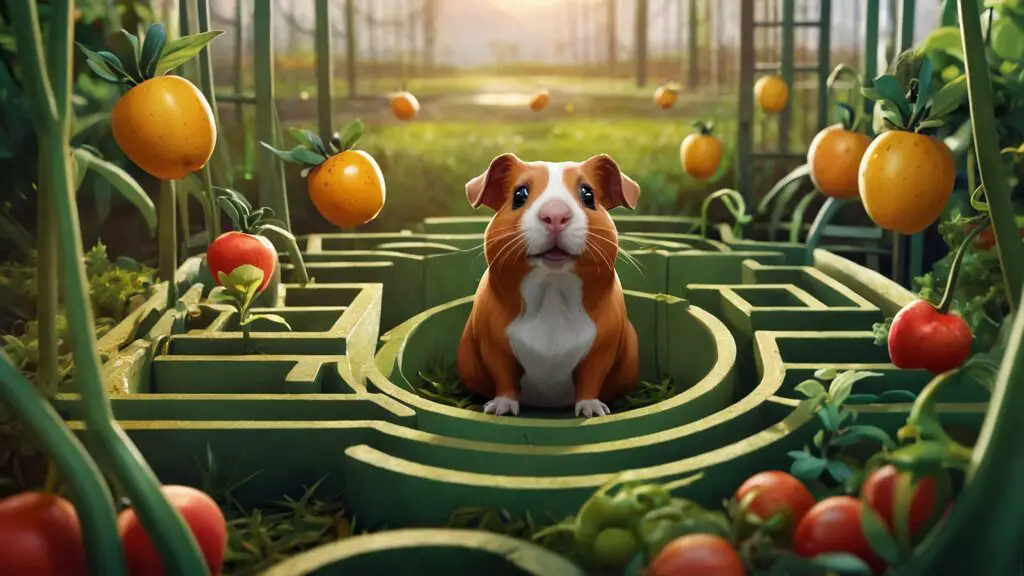 Cartoon illustration of playful Ridgeback guinea pigs showcasing their personalities and cool facts in a whimsical setting.