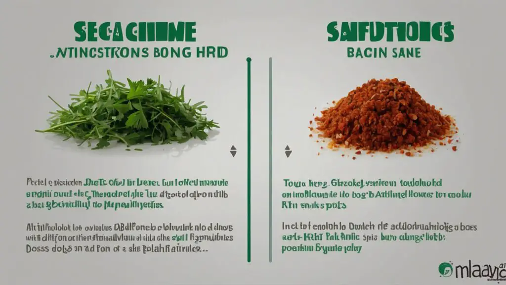 Infographic showing safe and unsafe seasonings for dogs, with dog-friendly herbs on one side and toxic ingredients on the other.