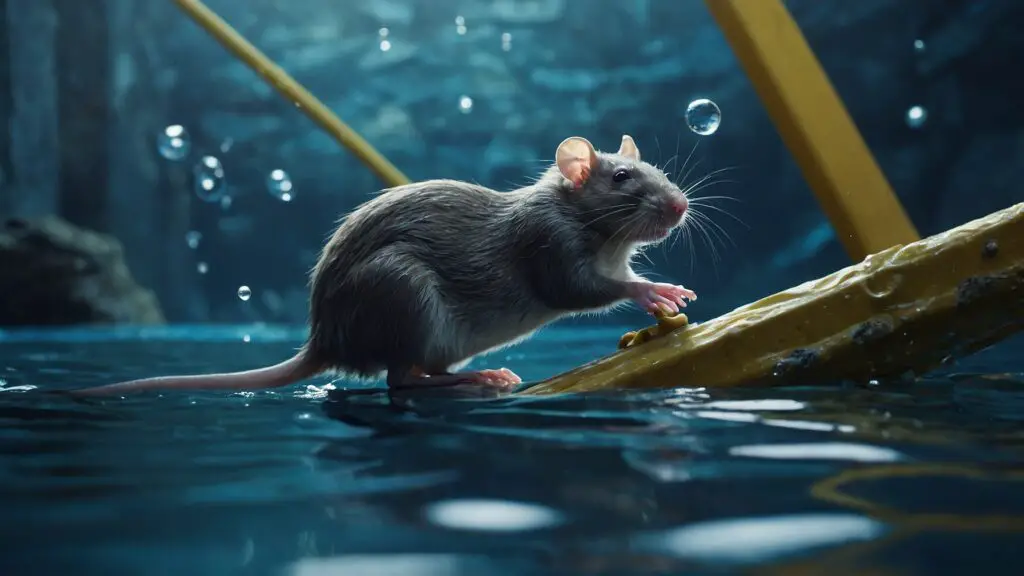 Montage of a rat climbing, swimming, and solving a maze, highlighting its diverse abilities in both urban and natural environments.