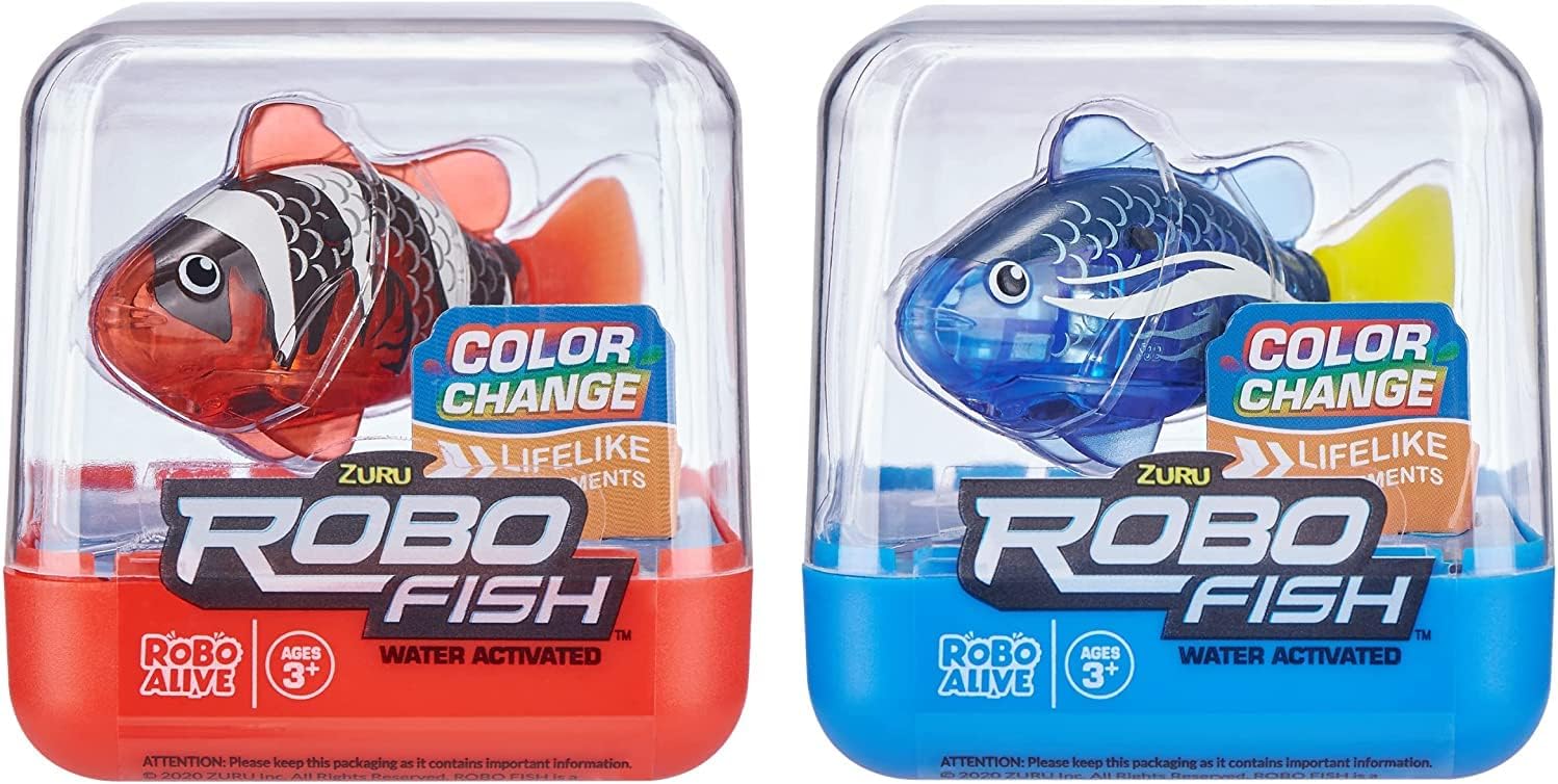Robo Alive Robo Fish Robotic Swimming Fish (Blue + Red 2 Pack) by ZURU Water Activated